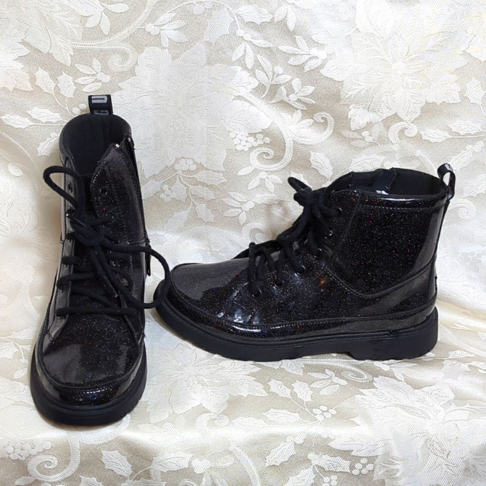 UGG Black Sparkle Rubber Combat Boots